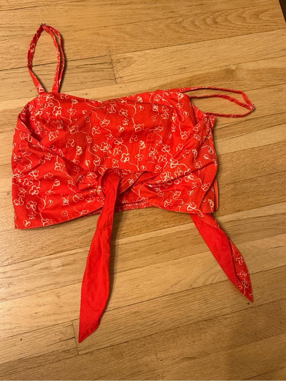 Red Floral Tie-Front Camisole Top
